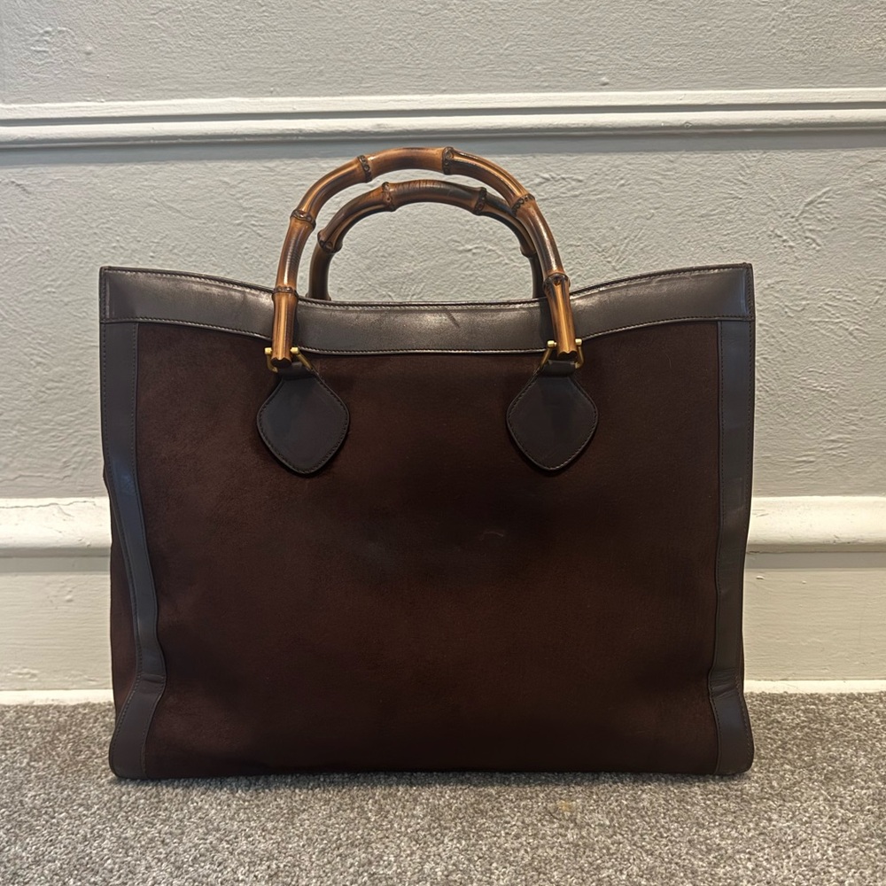 Gucci Bamboo Vintage Diana Large Suede Tote, Brown
